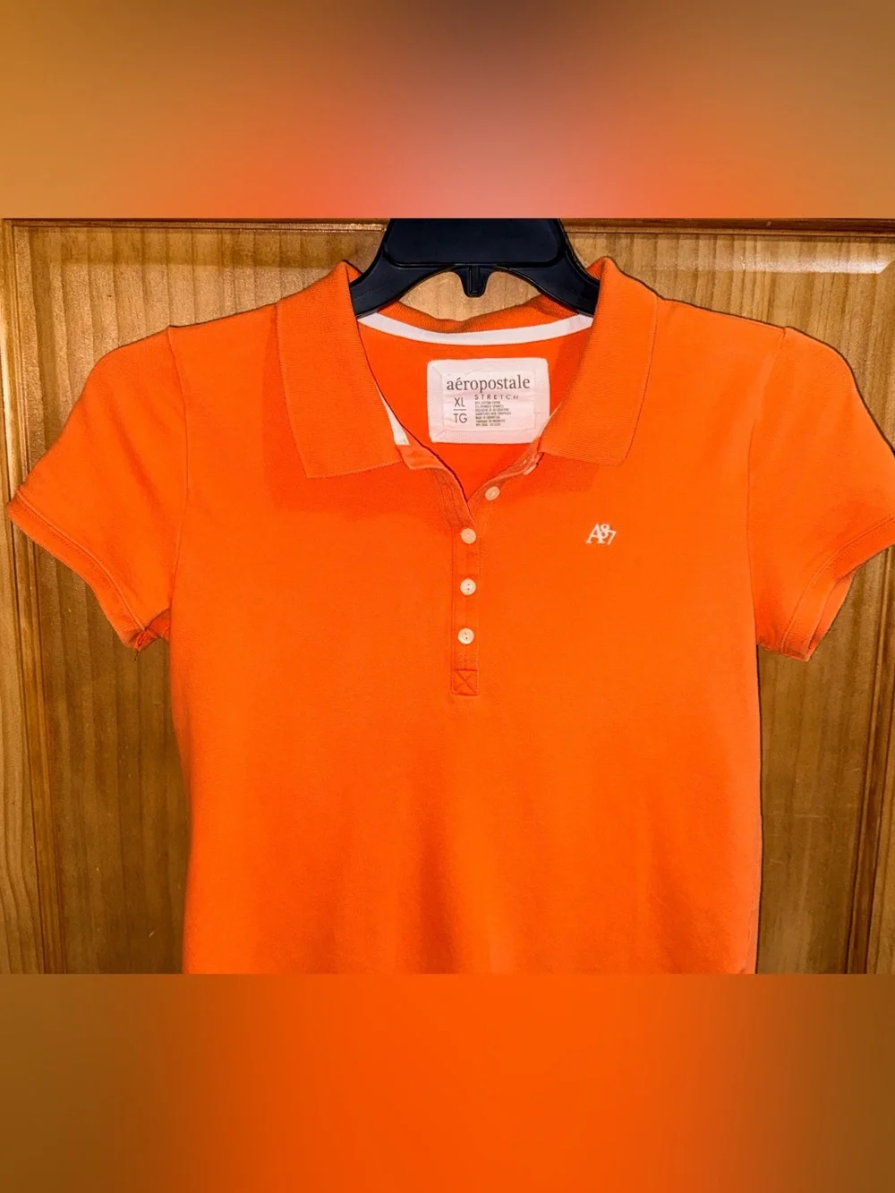 Aeropostale Orange and White Stretch Button-Down Polo Shirt -XL-EC - Picture 4 of 11
